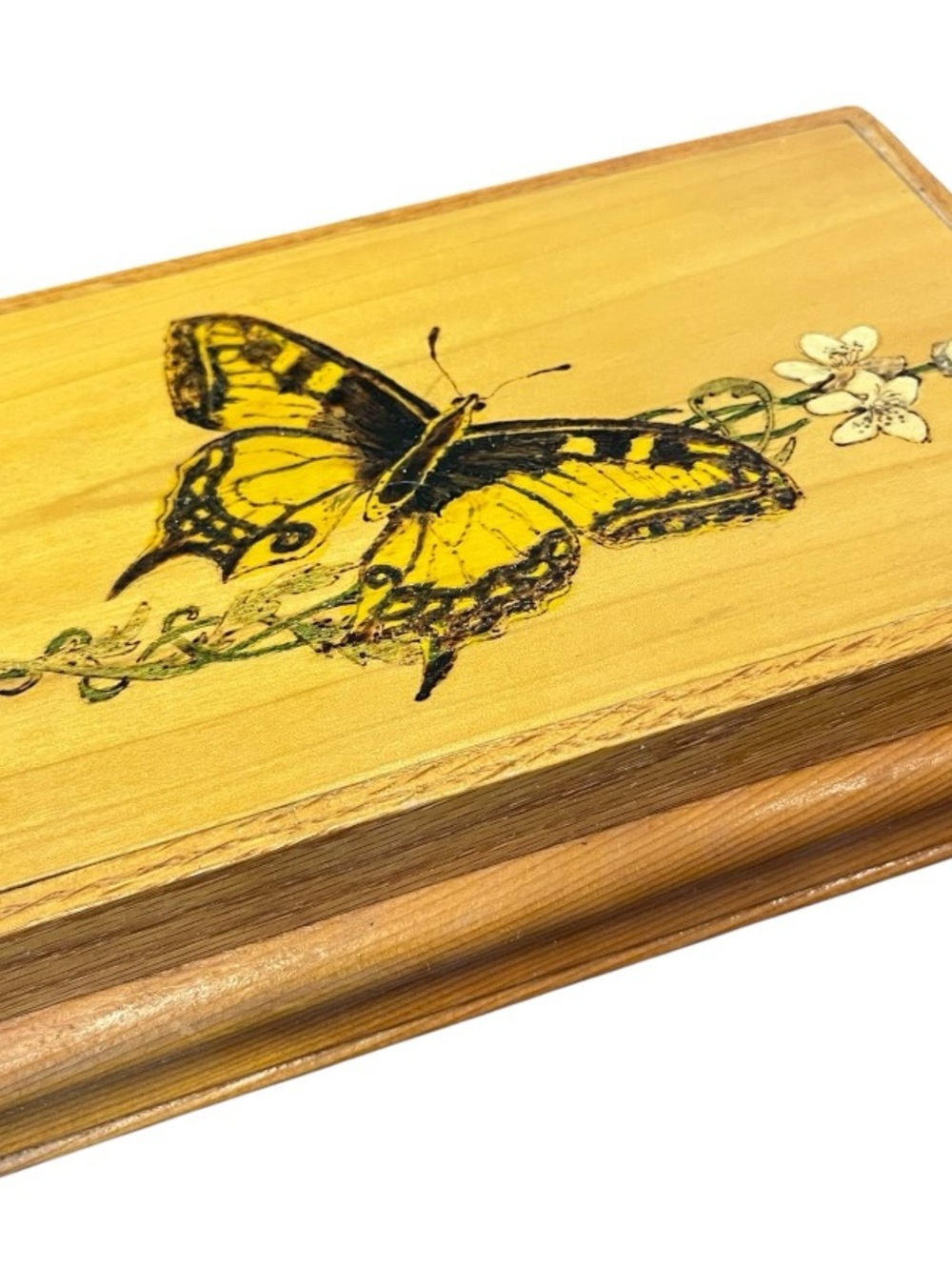 Artisan Handmade Yellow & Black Butterfly Wood Jewelry Box